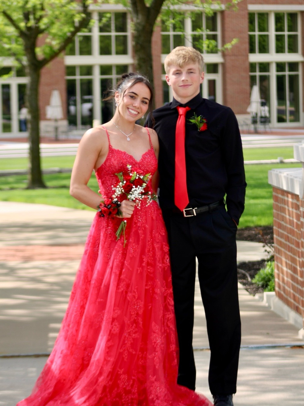 Elegant Red/subtle pink Beaded Spaghetti Strap Dress